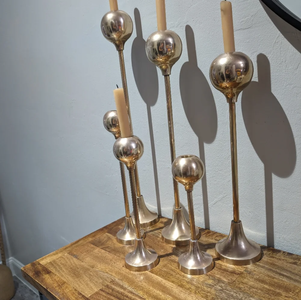 Set of XLarge Graduated Brass Candlesticks/Mid Century Modern Brass Candlestick‎